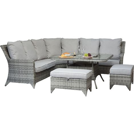 Signature Weave Sarah Wicker Corner Sofa Dining Table Bench Ice Bucket Set Grey (1/2)