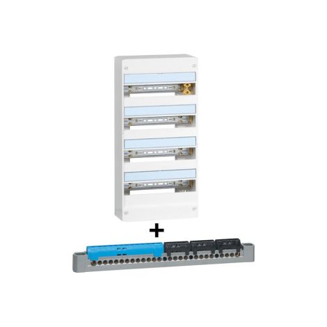 Legrand - DRIVIA - Coffret 4 rangu00e9es - 13 modules + Ru00e9partiteur Triphasu00e9 + Neutre - Ref. : 401214+404814 (1/3)