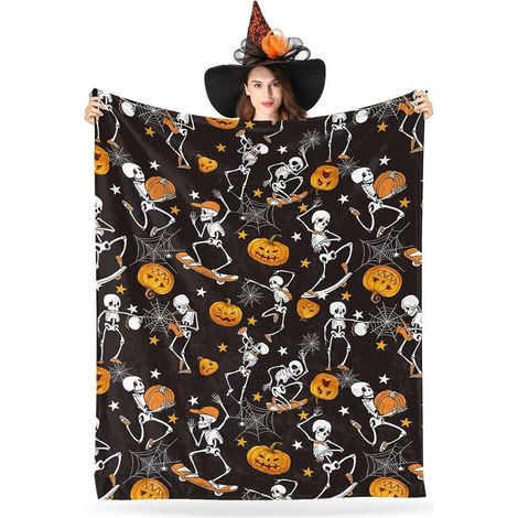 Couverture d'Halloween - Couverture d'Halloween en peluche - Décoration d'Halloween douce et confortable en flanelle grise pour canapé, lit ou salon - 127 x 152 cm - Style 72