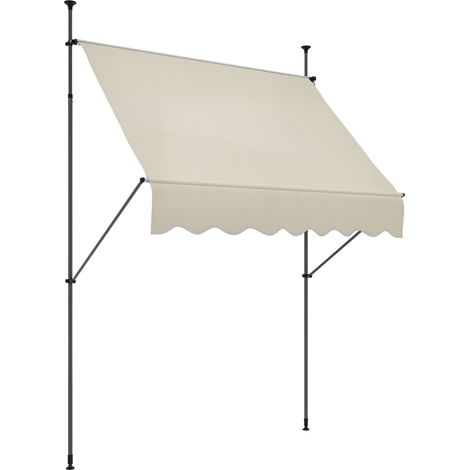 Store extérieur autoportant à enroulement manuel, 2 m L x 1,2 m l x 2,1–3 m H, inclinaison réglable, métal, aluminium, polyester, couleur sable