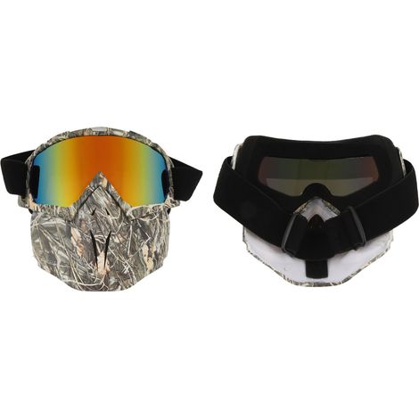 Masque de moto avec lunettes de protection anti-poussière, vent et UV, modèle « herbe fanée », amovibles et fermées. (1/5)