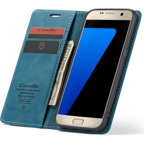 Custodia Caseme per Samsung Galaxy S7, custodia a portafoglio in pelle, blu (1/5)