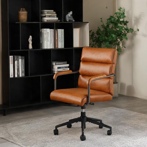 Chaise de bureau coloris marron en cuir métal 73 x 59 x 87 cm (1/5)