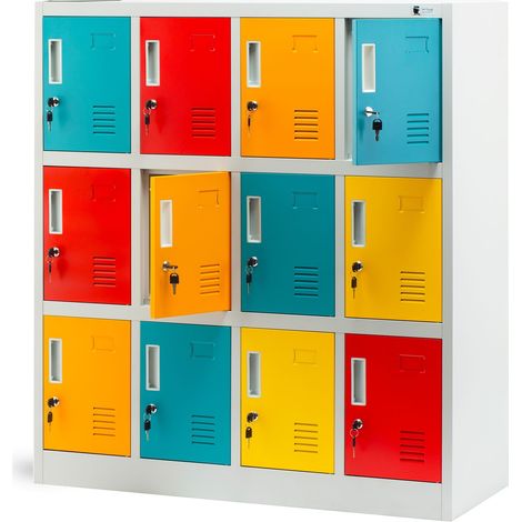Jan Nowak Schließfachschrank 4B3A Werfachschrank Fächerschrank Umkleideschrank mit 12 Fächern Metall Pulverbeschichtung 120 cm x 109 cm x 45 cm (H x B x T) (Mehrfarbig) (1/4)