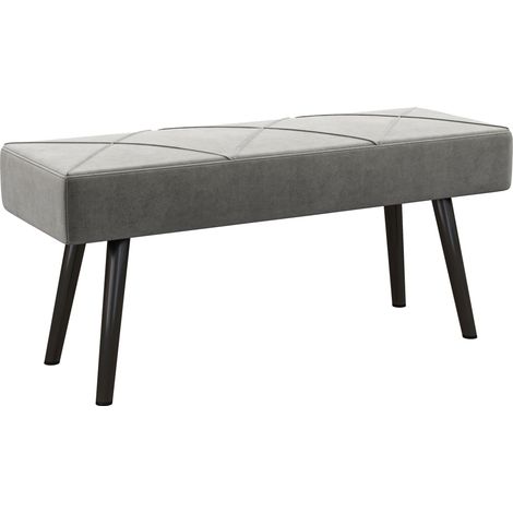 Banquette capitonnée, banquette de lit, aspect velours, 100 x 36 x 45 cm, gris (1/5)