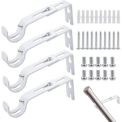 4 Pcs Support de Tringle à Rideau Réglable Diamètre 20-26 mm Avec Vis Support pour Tringle à Rideau en Métal Imperméable et Antirouille Pour Tringle à Rideau Fixation de Maison Chambre Bureau(Blanc) (1/5)
