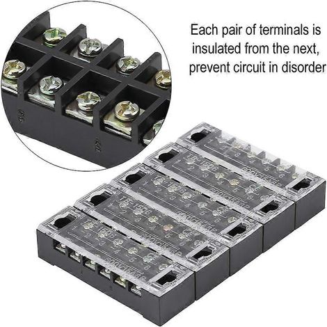 bornier à vis double rangée 6 pôles, 600 V, 15 A, barrette de connexion pré-isolée
