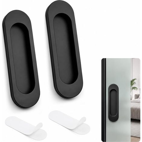 2 Pièces Poignée De Porte Coulissante 10 Cm, Auto-Adhésive Poignée Porte Coulissante, Poignée De Porte En Aluminium, Poignées De Porte Coulissante Ovales Pour Baie Vitrée Coulissante Et Meubles, Noir (1/5)
