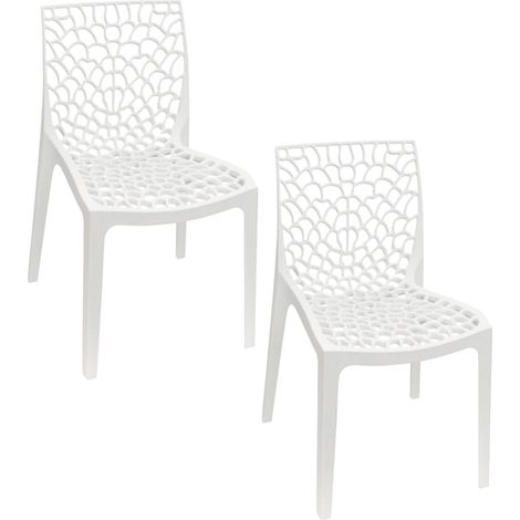 2 sedie in polipropilene bianche con motivo Ragnatela - Sedia senza braccioli traforata per esterno ed interno - Misura 52x51x81 cm (1/5)