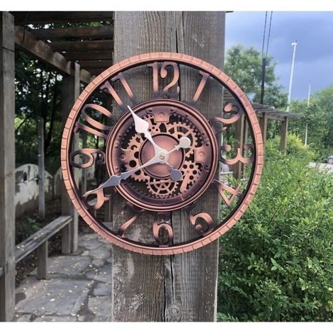 Grande horloge de jardin rétro – Résistante aux intempéries – Horloge de salle de bain – Décoration vintage – Sans tic-tac (1/3)