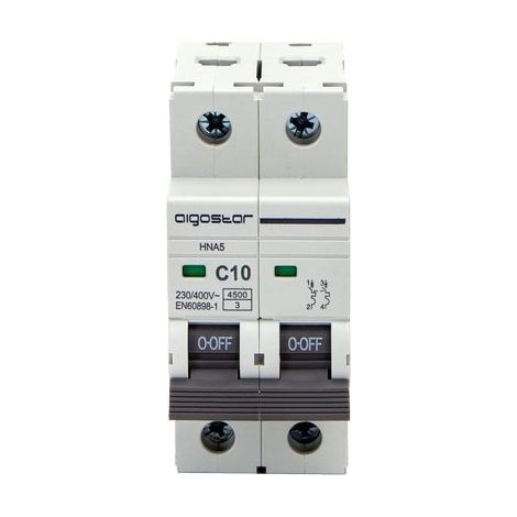 INTERRUTTORE MAGNETOTERMICO 2 POSTI AIGOSTAR - 2P VOLT 230 A 10 KA 4,5 BIPOLARE- 2 pezzi