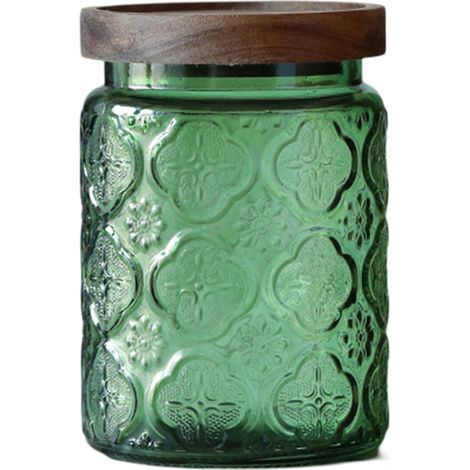 1 Bocal en verre, motif tournesol relief, couvercle bambou joint silicone, conservation café thé bonbons cuisine (1/5)