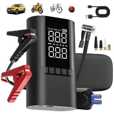 Booster Batterie Voiture 6000A 10000mAh-Démarreur de Batterie 12V Essence & Diesel–Compresseur d'Air 150PSI avec Affichage Intelligent–Chargeur USB Rapide–Éclairage LED & Mode SOS–Portable (1/5)
