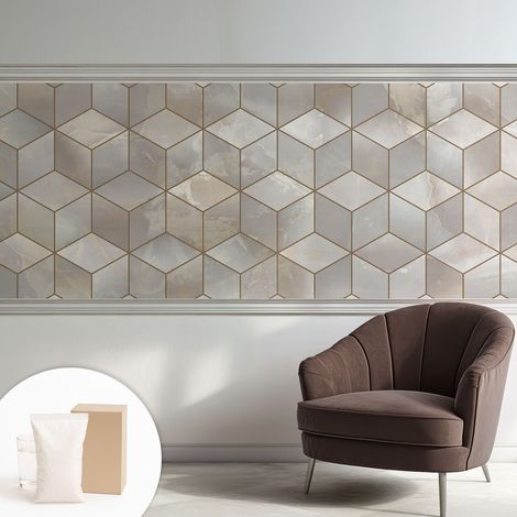 Papier peint intissé décoratif pour salon chambre et cuisine Facile à poser avec colle Mosaïque géométrique 250x104 cm (1/5)