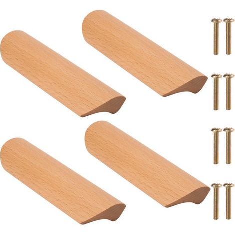 Dailygoods,Schrankgriffe aus Holz,4-teiliges Set,96 mm Lochabstand,Geeignet für Schranktüren und Schubladen,Buche/Holz (1/5)