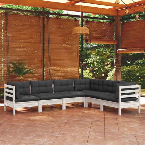 vidaXL 6-tlg. Garten-Lounge-Set mit Kissen Weiß Kiefer Massivholz (1/5)