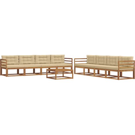 Conjunto de sofás de exterior con cojín 9 pcs Natural y Beige vidaXL (1/5)
