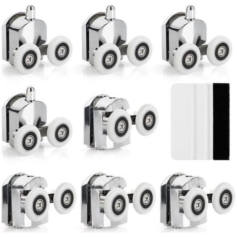 FOREHILL 8 Roulettes Porte de Douche Coulissante - Roulette Porte Coulissante Douche en Alliage de Zinc 23 mm de Diamètre - Roues Jumelées de Rechange pour Salle de Bain avec Fixations et Raclette (1/4)