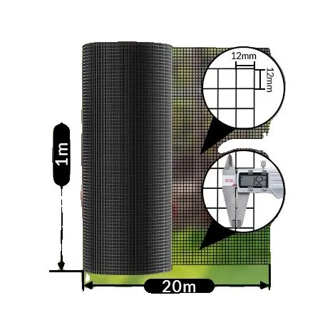 Valla de jardín, acero galvanizado duradero, PVC resistente a la intemperie, película negra de 12 mm - 20 m (1/2)