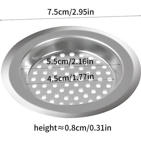 2Pcs Filtre évier Cuisine,Filtre à évier en Acier Inoxydable,Filtre Lavabo Salle de Bain,Grille pour évier Cuisine pour Isoler les Scories et Empêcher des Débris Obstrués-75mm (1/4)