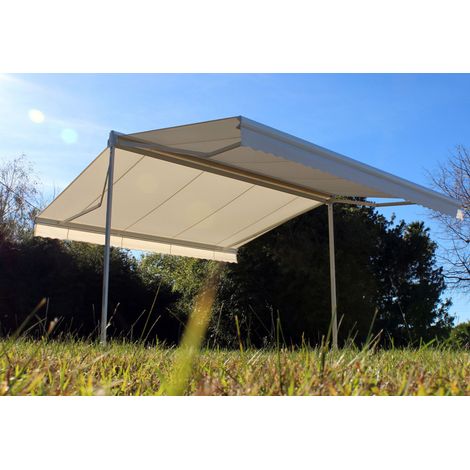 Store double pente GARDEN Blanc 4mx3mx2 Motorisé à télécommande - Toile Ecrue (1/5)