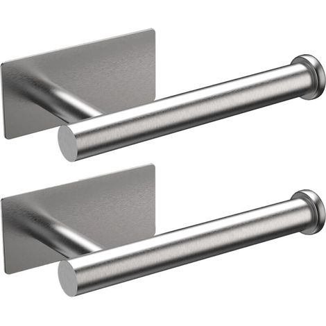 Set aus zwei wandmontierten Toilettenpapierhaltern aus Edelstahl, selbstklebend, kein Bohren erforderlich (1/4)