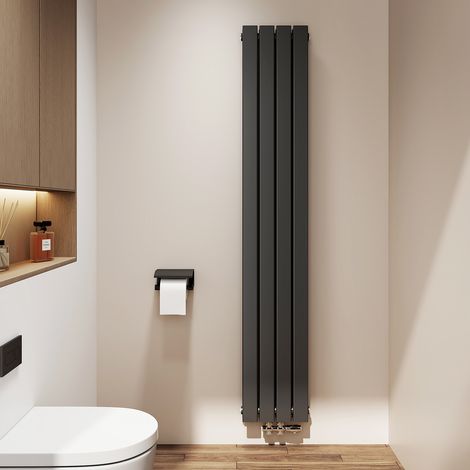 EMKE Heizkörper 1800x 300 mm Badheizkörper Paneelheizkörper Kompaktheizkörper Vertikal, Doppellagig Heizkörper Bad Design Heizkörper Mittelanschluss 627W Schwarz