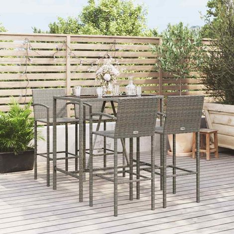 vidaXL Mesa y taburetes altos jardín 5 piezas ratán sintético gris (1/5)