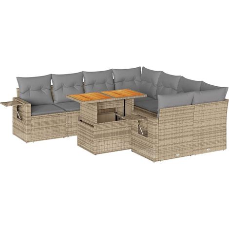 vidaXL Set Divano da Giardino 9 pz con Cuscini Beige in Polyrattan (1/5)
