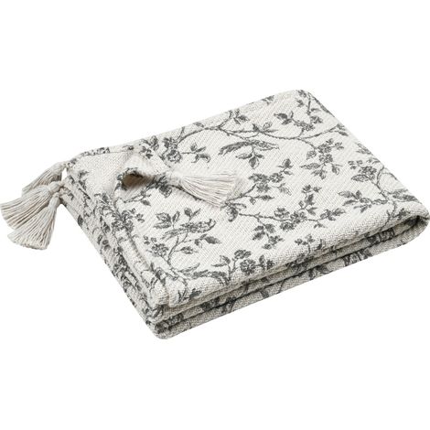 Plaid imprimé floral esprit campagne chic Ecru 125x150 cm (1/2)