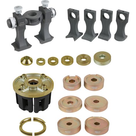 KS TOOLS Herramienta universal para el montaje y desmontaje de rodamientos de rueda atornillados y compactos, 33 piezas - 440.0650 (1/2)
