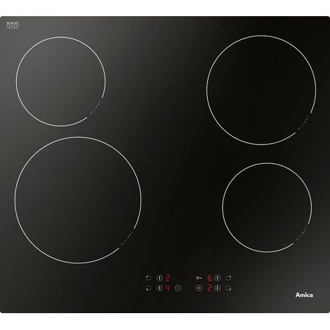 Amica Plaque Céramique Élégante Noir 4 Zones 6,5 kW