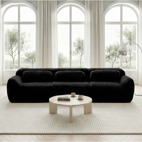 Divano modulare a 3 posti in tessuto effetto peluche nero 291 x 104 x 73 cm, senza montaggio (1/5)