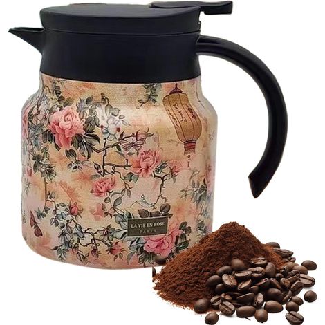 Théière thermique, théière florale - Carafe thermique à café en acier inoxydable de 800 ml, infuseur intégré, couvercle, pichet à eau chaude, carafe à café sous vide, cafetière chaude p