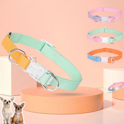 Ensemble collier et laisse pour chien, collier classique ajustable, laisse assortie, vert et rose - Taille M (1/4)