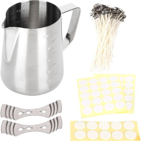 Kit de Fournitures pour Bougies avec Autocollants à Points Blancs, Tasse en Acier Inoxydable Anti-Corrosion pour Fonte de Cire, Ensemble DIY (1/5)