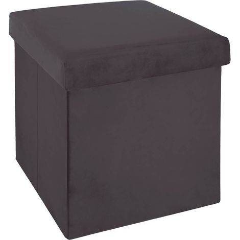 Puff plegable 'Tess' gris oscuro de terciopelo - Atmosphera créateur d'intérieur (1/4)