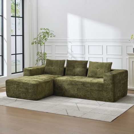 Canapé d'angle gauche 258 cm convertible 3 coussins, design minimaliste et cosy, idéal petit salon ou appartement, assise moelleuse, housse amovible, livré compressé (1/5)
