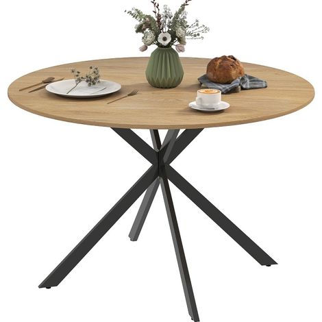 Tavolo da pranzo rotondo Ø120 cm per 4 persone in legno e acciaio stile industriale (1/5)