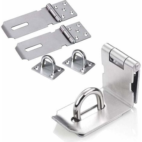 Cadenas Loquet de Porte Cadenas en Acier Inoxydable Moraillon Cadenas Verrou Porte Chambre Hasp Fermoir Verrou de Porte de Portail Verrou pour Portes Armoire Tiroir Placard-Argent,,2Pcs (1/4)