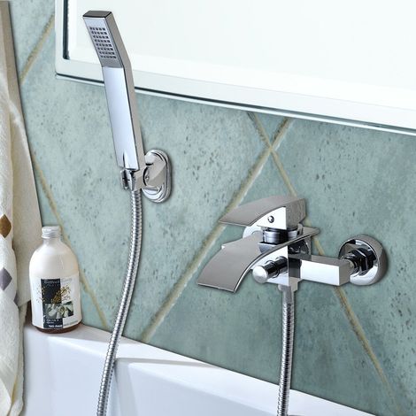 Neu Dusche Badewannenarmatur + Handbrause Wannenarmatur Wasserfall Mischbatterie (1/5)