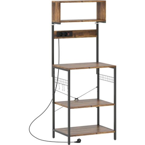 Küchenregal, Standregal mit 5 S-Haken, 5 Ablagen, Steckdose, aus Stahl, Rustikal-Braun, 60 x 42 x 153 cm 
On-Site