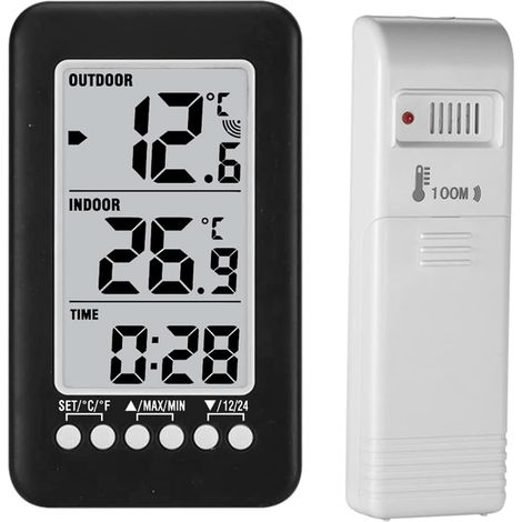 LCD ℃/℉ Digitales kabelloses Innen-/Außenthermometer mit Senderuhr-Thermometer