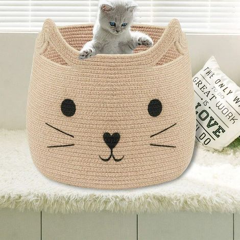 Paniers d'animaux Grand panier de rangement en corde de coton tissé avec motif de chat mignon Organisateur de panier à linge pour serviettes, couvertures, jouets, vêtements, cadeaux - Paniers cadeaux-
