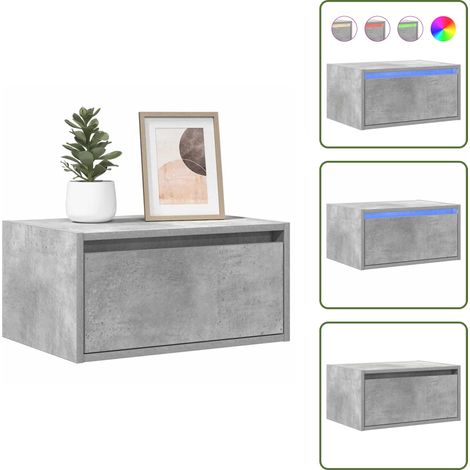 Table de chevet murale avec lumières LED gris béton - Table De Chevet Murale - Tables De Chevet Murales - Armoire - Armoire De Chevet (1/5)
