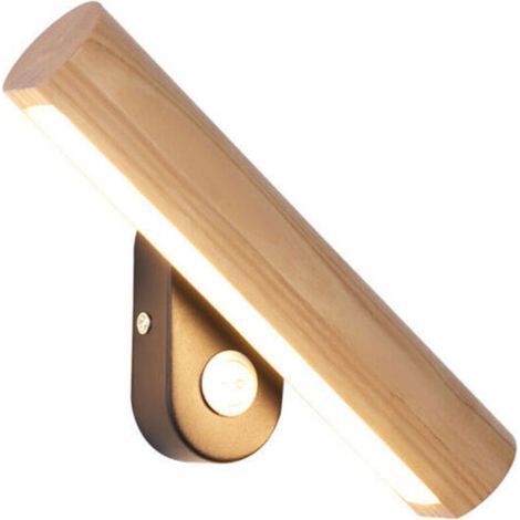 AMXCNOY Applique murale à LED en bois avec interrupteur intégré, orientable à 350°, lampe de lit 4 W lumière blanche, 32 cm, pour salon, chambre, couloir et cage d’escalier — Classe énergétique A+ (1/4)