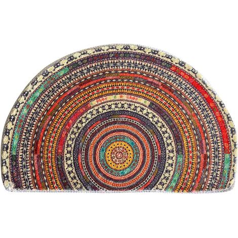 Tapis de porte demi-rond, tapis de sol de salle de bain demi-cercle, tapis de bain absorbant antidérapant style bohème mandala pour entrée, tapis d'intérieur en microfibre tuftée pour cuisine et salon (1/5)