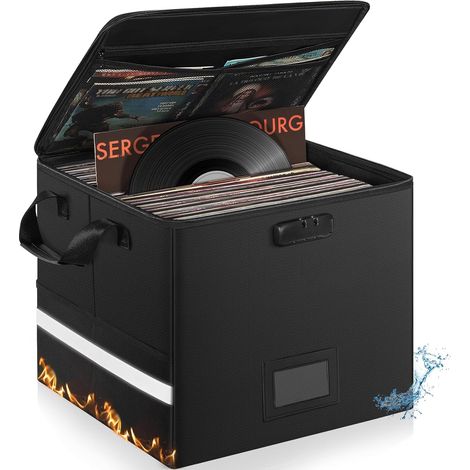 Caisse De Rangement Vinyle - 80+ Disques - Fibre De Verre - Ignifugée Et Imperméable - Avec Serrure - 34x34x34cm (1/5)