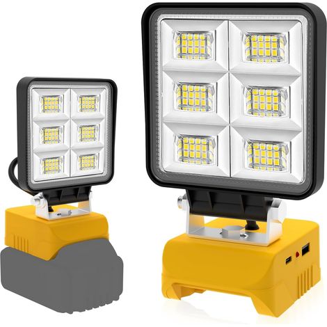 Projecteur LED Chantier 48W 5200LM, Lampes de Travail Portables Compatible avec Dewalt 18V Batterie, Projecteur LED Rechargeable Pour l'atelier, Camping, Réparations Automobiles(Sans Batterie) (1/5)