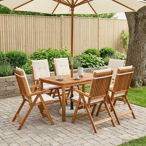 vidaXL Conjunto de comedor de jardín de 7 piezas 6 plaza Crema (1/5)